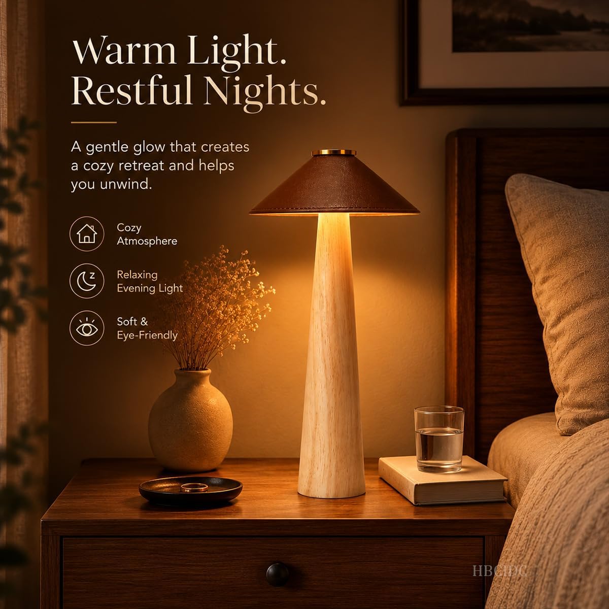 Wood Mushroom LED Desk Lamp - Home Art Decor (Walnut Wood)