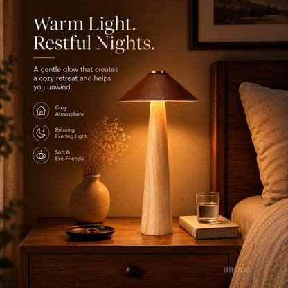 Wood Mushroom LED Desk Lamp - Home Art Decor (Walnut Wood)