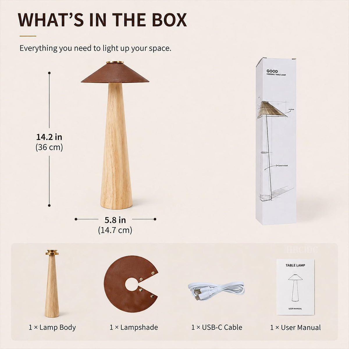 Wood Mushroom LED Desk Lamp - Home Art Decor (Walnut Wood)