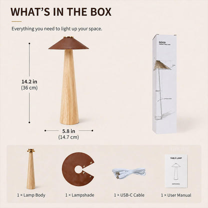 Wood Mushroom LED Desk Lamp - Home Art Decor (Walnut Wood)