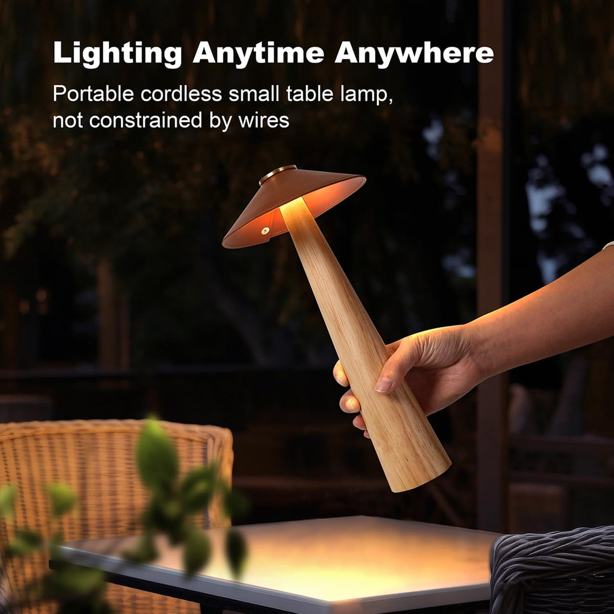 Wood Mushroom LED Desk Lamp - Home Art Decor (Walnut Wood)