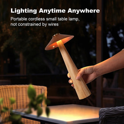 Wood Mushroom LED Desk Lamp - Home Art Decor (Walnut Wood)