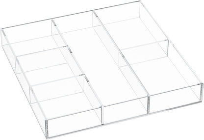 Acrylic Drawer Organizer, 6 Section Clear Makeup Tray Organizer for Drawer Office Bedroom(11.8x11.8 inch)