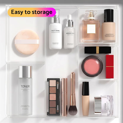 Acrylic Drawer Organizer, 6 Section Clear Makeup Tray Organizer for Drawer Office Bedroom(11.8x11.8 inch)