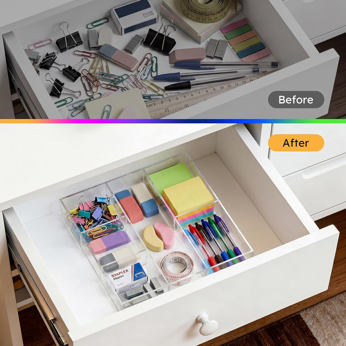 Acrylic Drawer Organizer, 6 Section Clear Makeup Tray Organizer for Drawer Office Bedroom(11.8x11.8 inch)