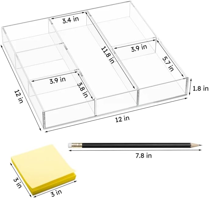 Acrylic Drawer Organizer, 6 Section Clear Makeup Tray Organizer for Drawer Office Bedroom(11.8x11.8 inch)