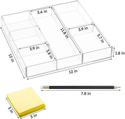 Acrylic Drawer Organizer, 6 Section Clear Makeup Tray Organizer for Drawer Office Bedroom(11.8x11.8 inch)
