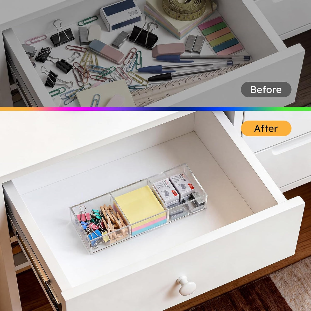 Acrylic Drawer Organizer, 6 Section Clear Makeup Tray Organizer for Drawer Office Bedroom(11.8x11.8 inch)