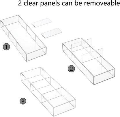 Acrylic Drawer Organizer, 6 Section Clear Makeup Tray Organizer for Drawer Office Bedroom(11.8x11.8 inch)