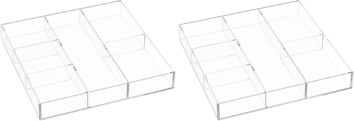 Acrylic Drawer Organizer, 6 Section Clear Makeup Tray Organizer for Drawer Office Bedroom(11.8x11.8 inch)