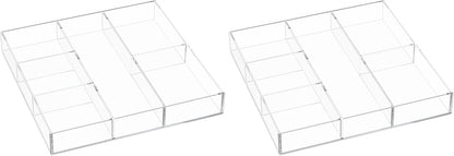 Acrylic Drawer Organizer, 6 Section Clear Makeup Tray Organizer for Drawer Office Bedroom(11.8x11.8 inch)