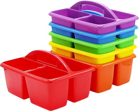 Classroom Caddy Set of 6, Plastic Caddies for Supply, Caddy Organizer with Handle for Classroom, Rainbow Colors, Desk Caddies for Supplies Keep Desks and Work Stations Organized