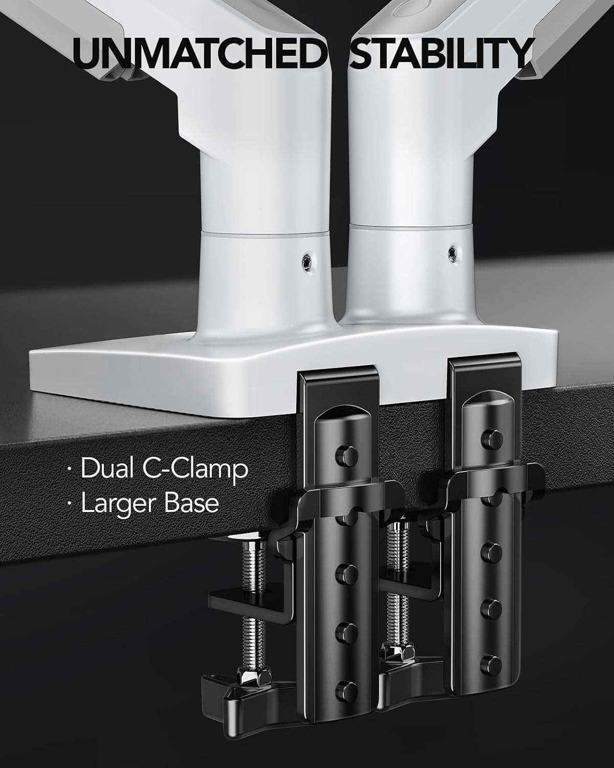 Dual Monitor Stand - Full Adjustable Monitor Desk Mount Swivel Vesa Bracket with C Clamp, Grommet Mounting Base for 13 to 32 Inch Computer Screens - Each Arm Holds 4.4 to 19.8lbs - White