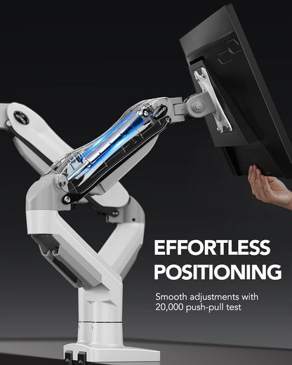 Dual Monitor Stand - Full Adjustable Monitor Desk Mount Swivel Vesa Bracket with C Clamp, Grommet Mounting Base for 13 to 32 Inch Computer Screens - Each Arm Holds 4.4 to 19.8lbs - White
