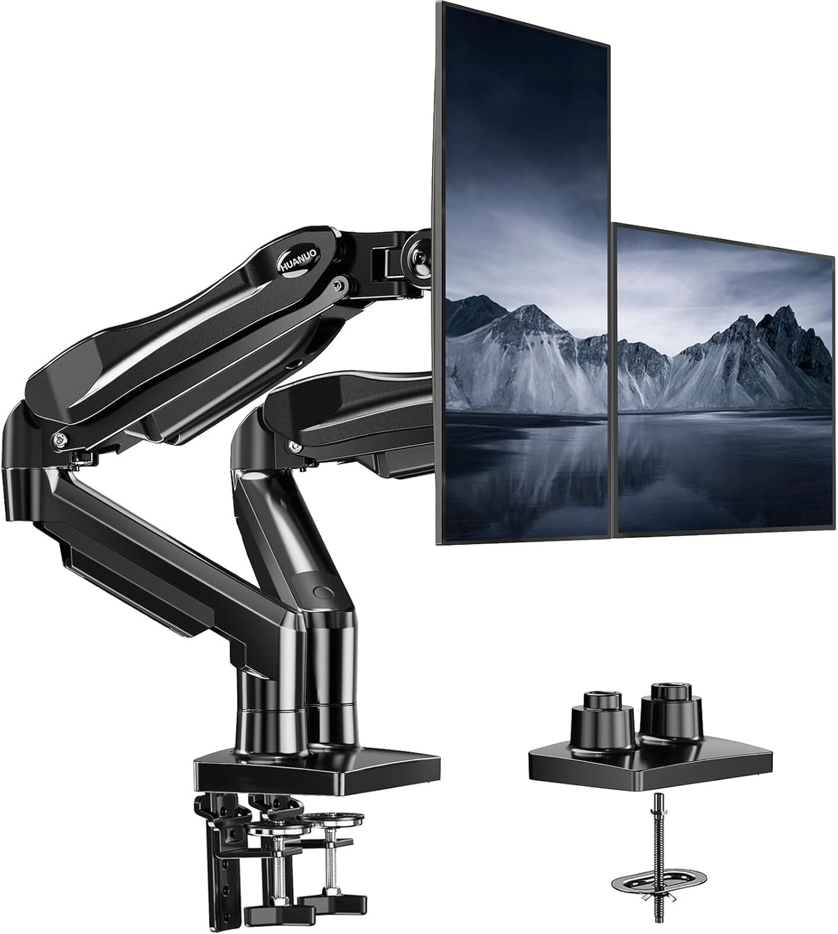 Dual Monitor Stand - Full Adjustable Monitor Desk Mount Swivel Vesa Bracket with C Clamp, Grommet Mounting Base for 13 to 32 Inch Computer Screens - Each Arm Holds 4.4 to 19.8lbs - White