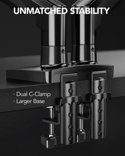 Dual Monitor Stand - Full Adjustable Monitor Desk Mount Swivel Vesa Bracket with C Clamp, Grommet Mounting Base for 13 to 32 Inch Computer Screens - Each Arm Holds 4.4 to 19.8lbs - White