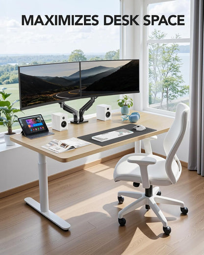 Dual Monitor Stand - Full Adjustable Monitor Desk Mount Swivel Vesa Bracket with C Clamp, Grommet Mounting Base for 13 to 32 Inch Computer Screens - Each Arm Holds 4.4 to 19.8lbs - White