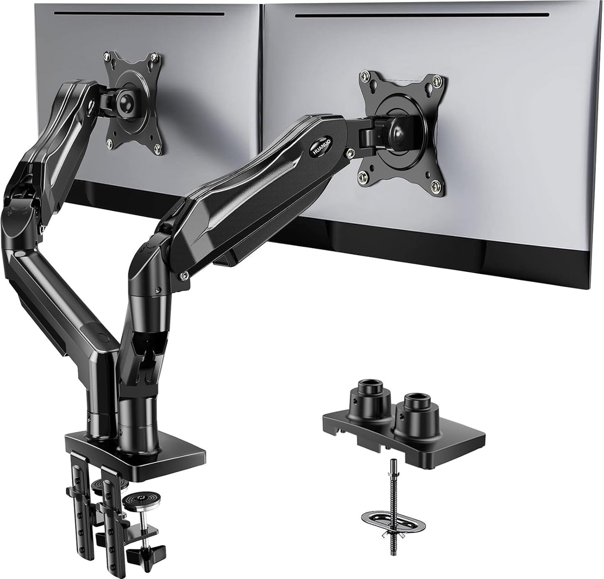 Dual Monitor Stand - Full Adjustable Monitor Desk Mount Swivel Vesa Bracket with C Clamp, Grommet Mounting Base for 13 to 32 Inch Computer Screens - Each Arm Holds 4.4 to 19.8lbs - White