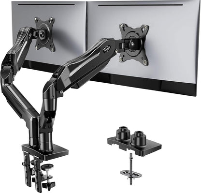 Dual Monitor Stand - Full Adjustable Monitor Desk Mount Swivel Vesa Bracket with C Clamp, Grommet Mounting Base for 13 to 32 Inch Computer Screens - Each Arm Holds 4.4 to 19.8lbs - White