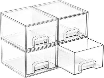 Small Clear Stackable Storage Drawers, Fits Narrow Spaces
