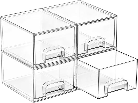 Small Clear Stackable Storage Drawers, Fits Narrow Spaces