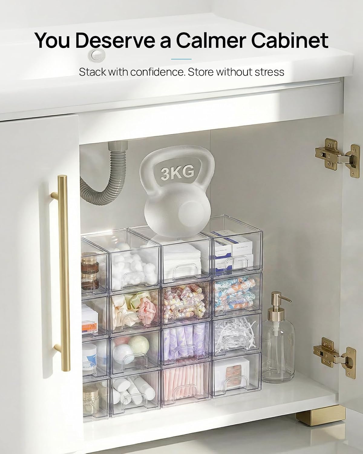 Small Clear Stackable Storage Drawers, Fits Narrow Spaces