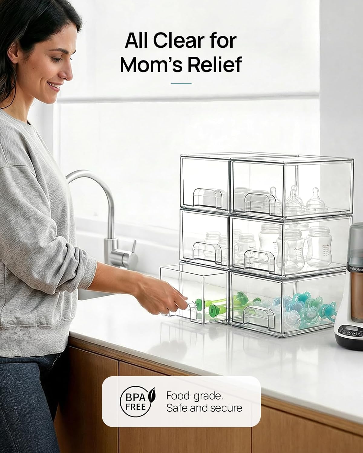Small Clear Stackable Storage Drawers, Fits Narrow Spaces