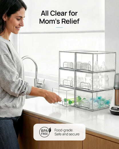 Small Clear Stackable Storage Drawers, Fits Narrow Spaces