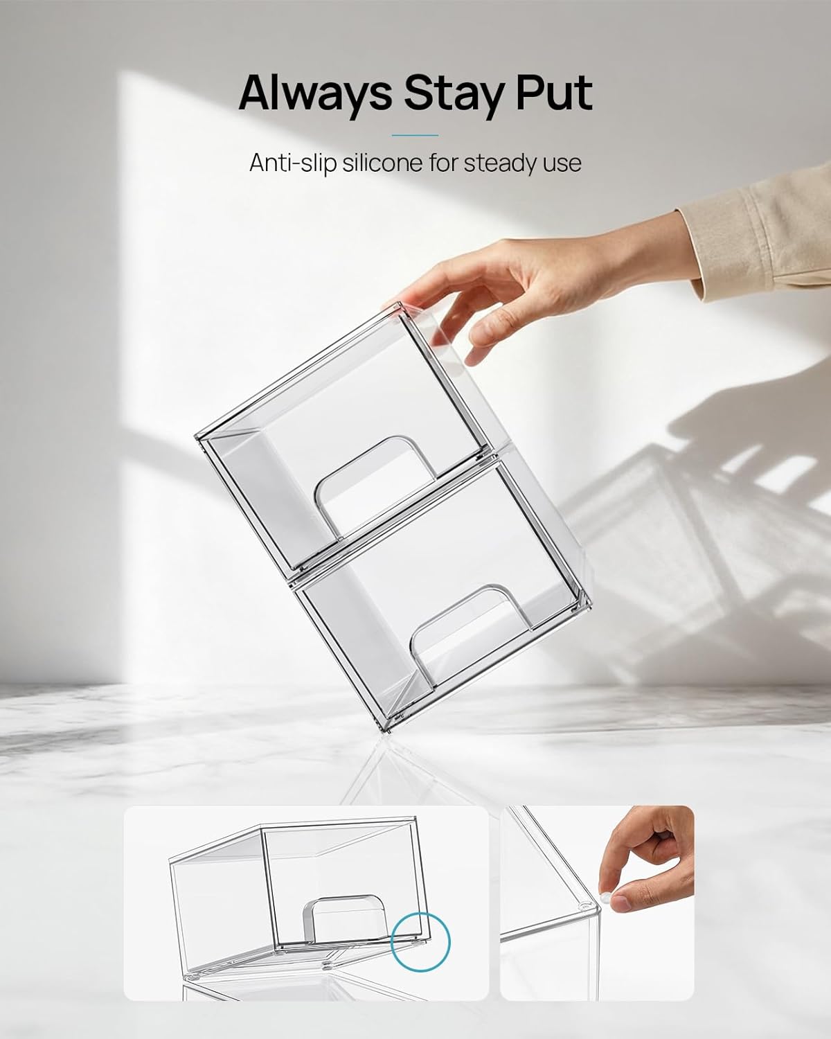 Small Clear Stackable Storage Drawers, Fits Narrow Spaces