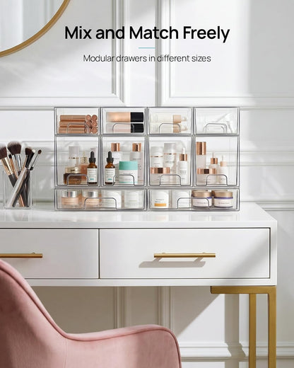 Small Clear Stackable Storage Drawers, Fits Narrow Spaces