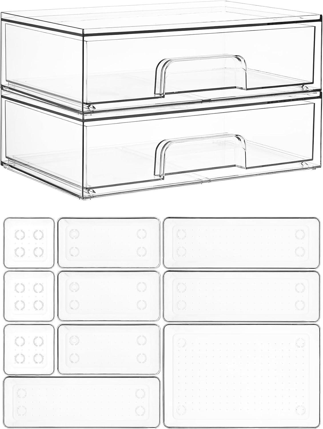 Small Clear Stackable Storage Drawers, Fits Narrow Spaces