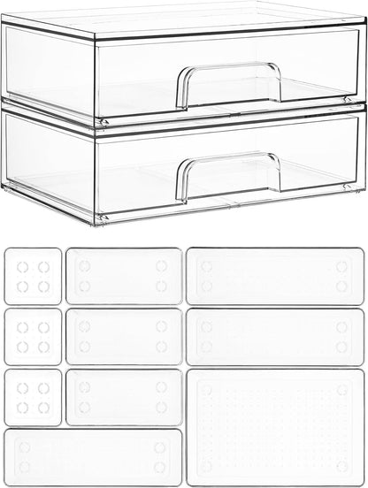 Small Clear Stackable Storage Drawers, Fits Narrow Spaces