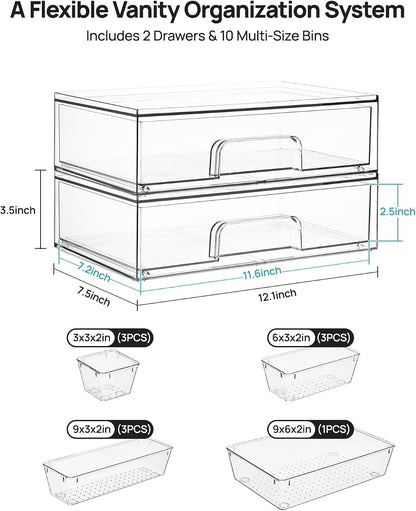 Small Clear Stackable Storage Drawers, Fits Narrow Spaces