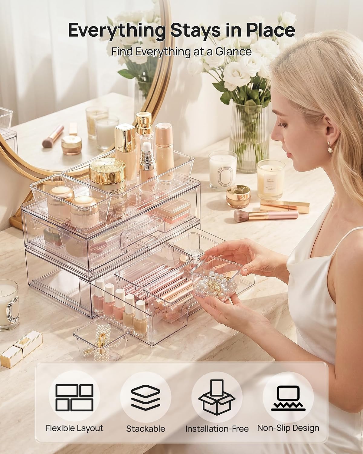 Small Clear Stackable Storage Drawers, Fits Narrow Spaces