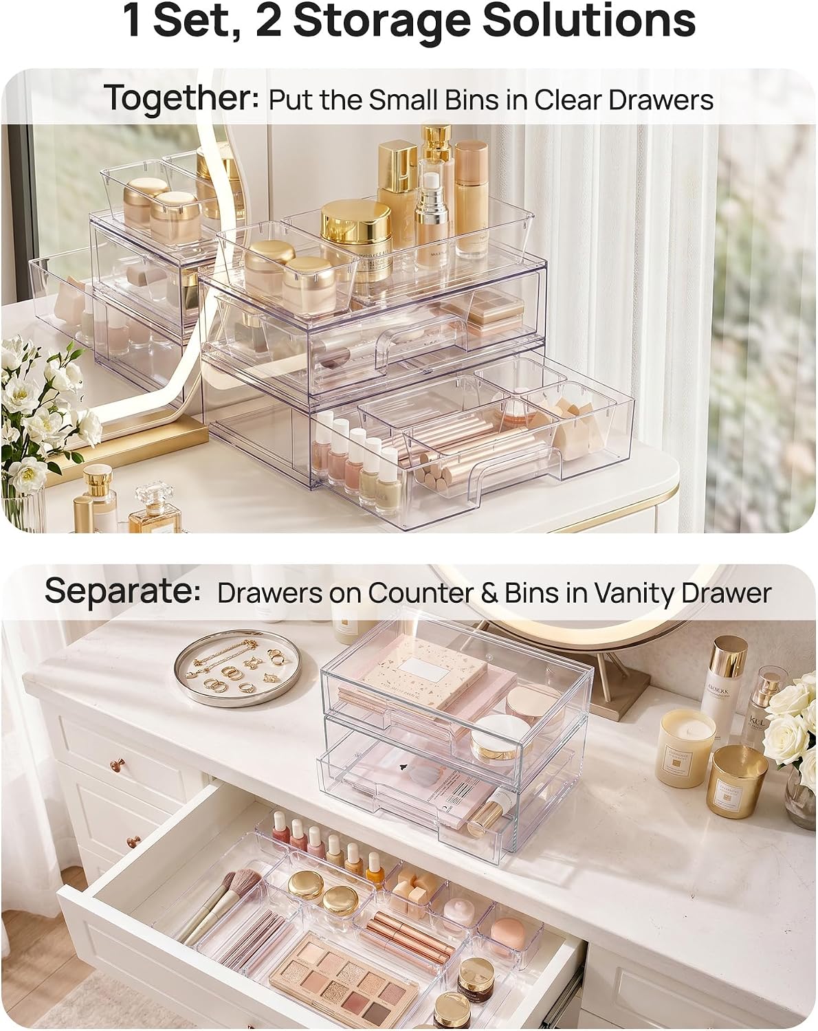 Small Clear Stackable Storage Drawers, Fits Narrow Spaces