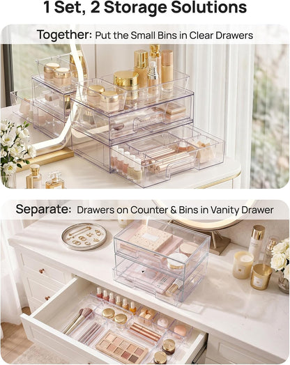 Small Clear Stackable Storage Drawers, Fits Narrow Spaces