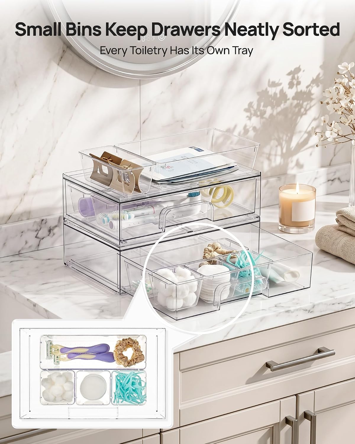 Small Clear Stackable Storage Drawers, Fits Narrow Spaces