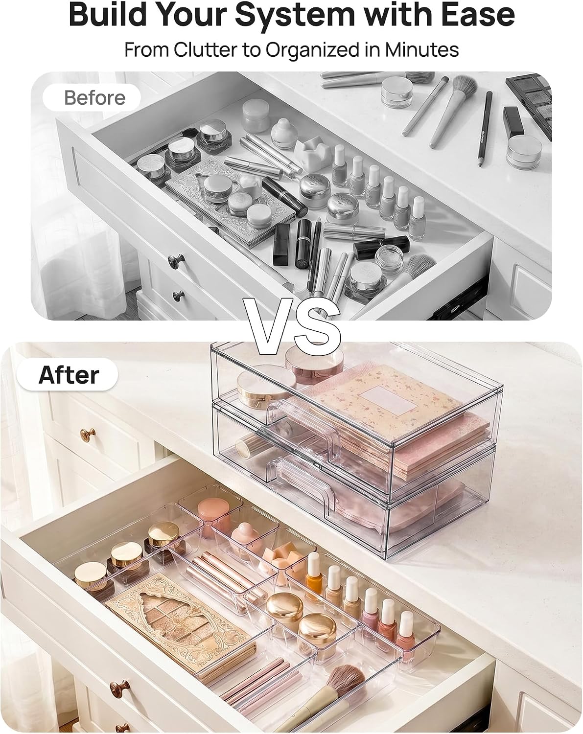Small Clear Stackable Storage Drawers, Fits Narrow Spaces