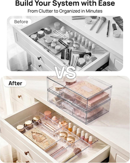 Small Clear Stackable Storage Drawers, Fits Narrow Spaces