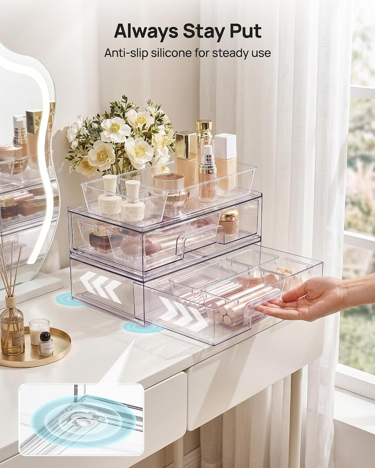 Small Clear Stackable Storage Drawers, Fits Narrow Spaces