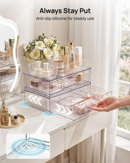 Small Clear Stackable Storage Drawers, Fits Narrow Spaces