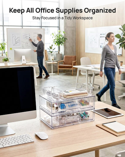 Small Clear Stackable Storage Drawers, Fits Narrow Spaces