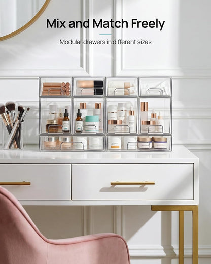 Small Clear Stackable Storage Drawers, Fits Narrow Spaces