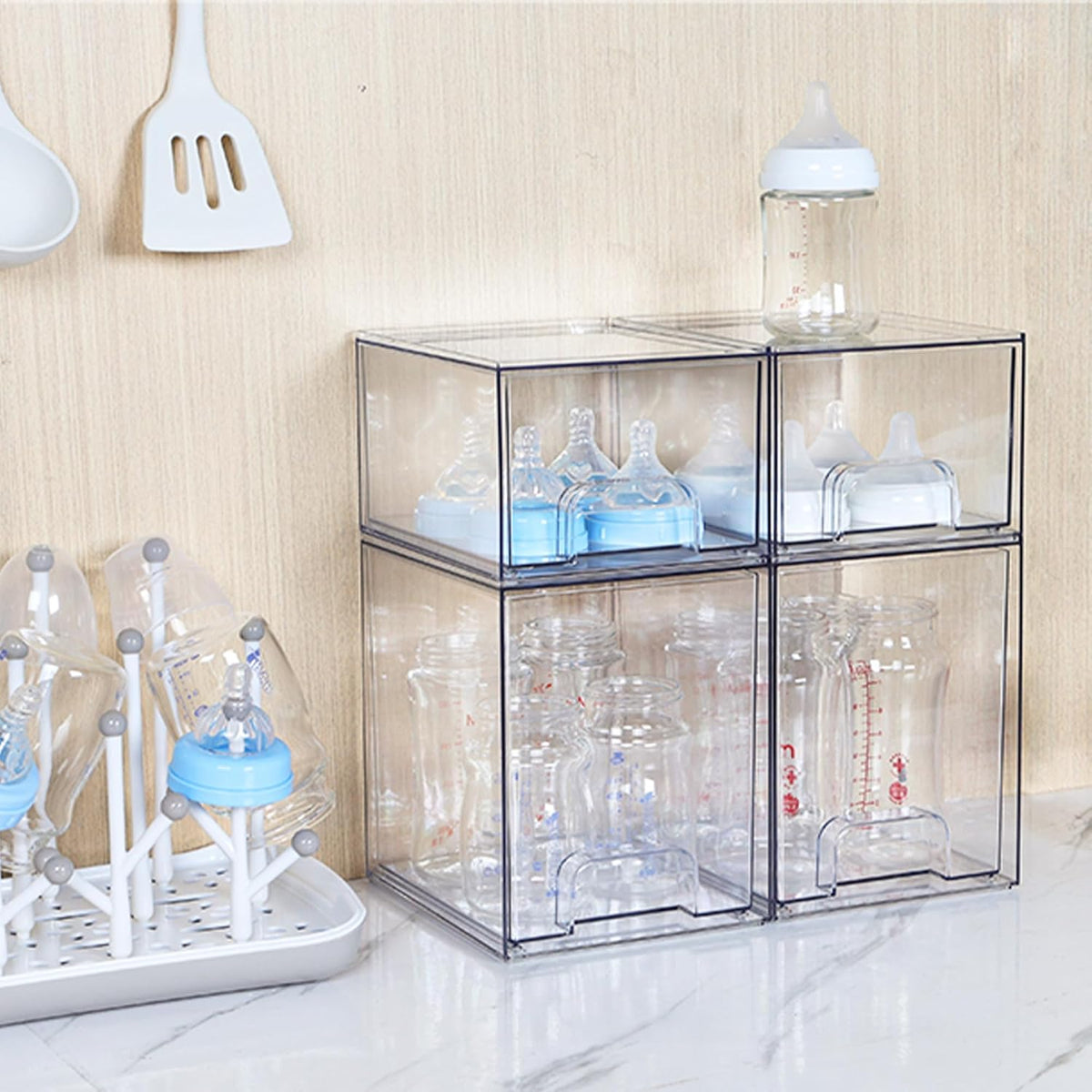 Small Clear Stackable Storage Drawers, Fits Narrow Spaces