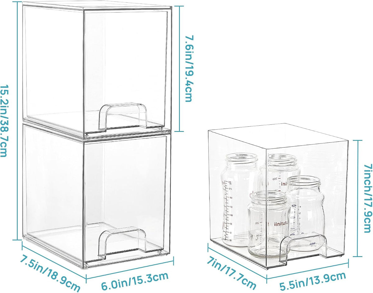 Small Clear Stackable Storage Drawers, Fits Narrow Spaces