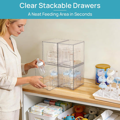Small Clear Stackable Storage Drawers, Fits Narrow Spaces