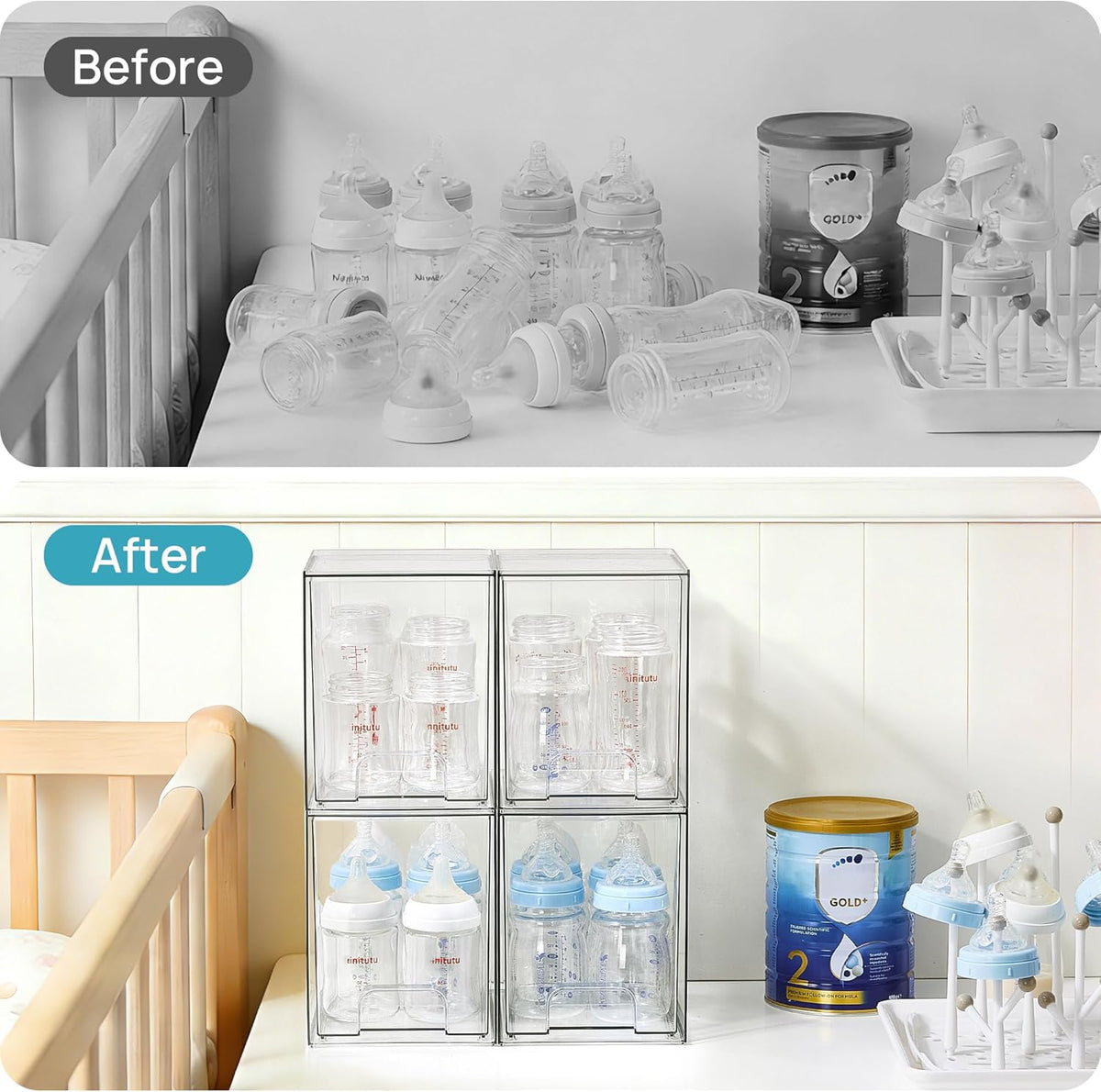 Small Clear Stackable Storage Drawers, Fits Narrow Spaces