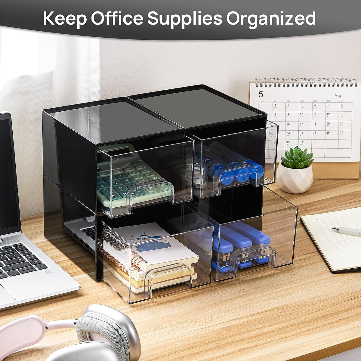 Small Clear Stackable Storage Drawers, Fits Narrow Spaces