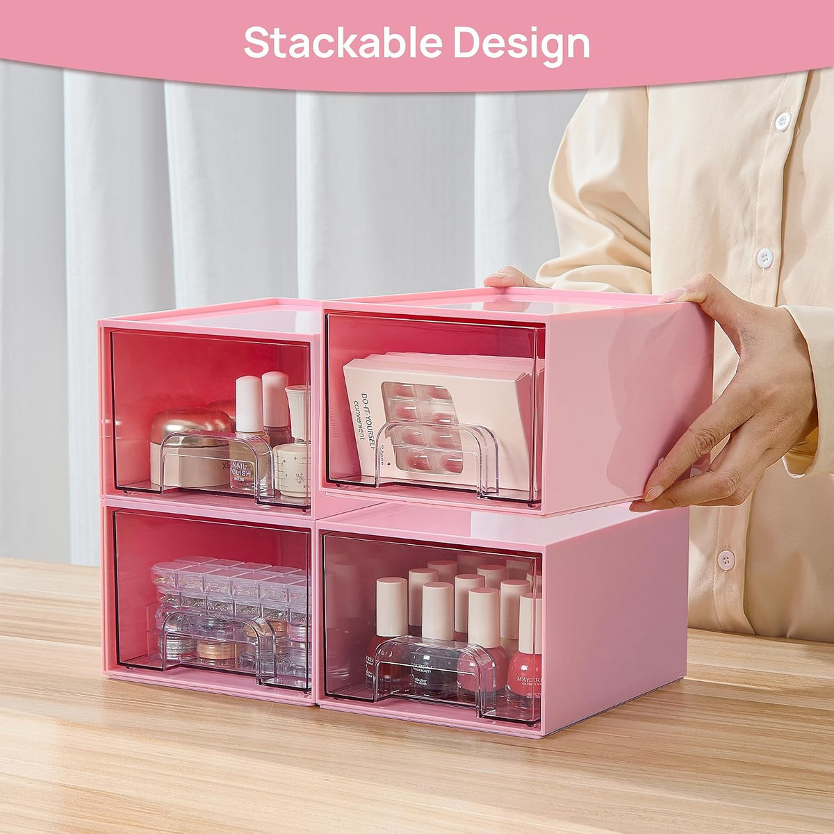 Small Clear Stackable Storage Drawers, Fits Narrow Spaces