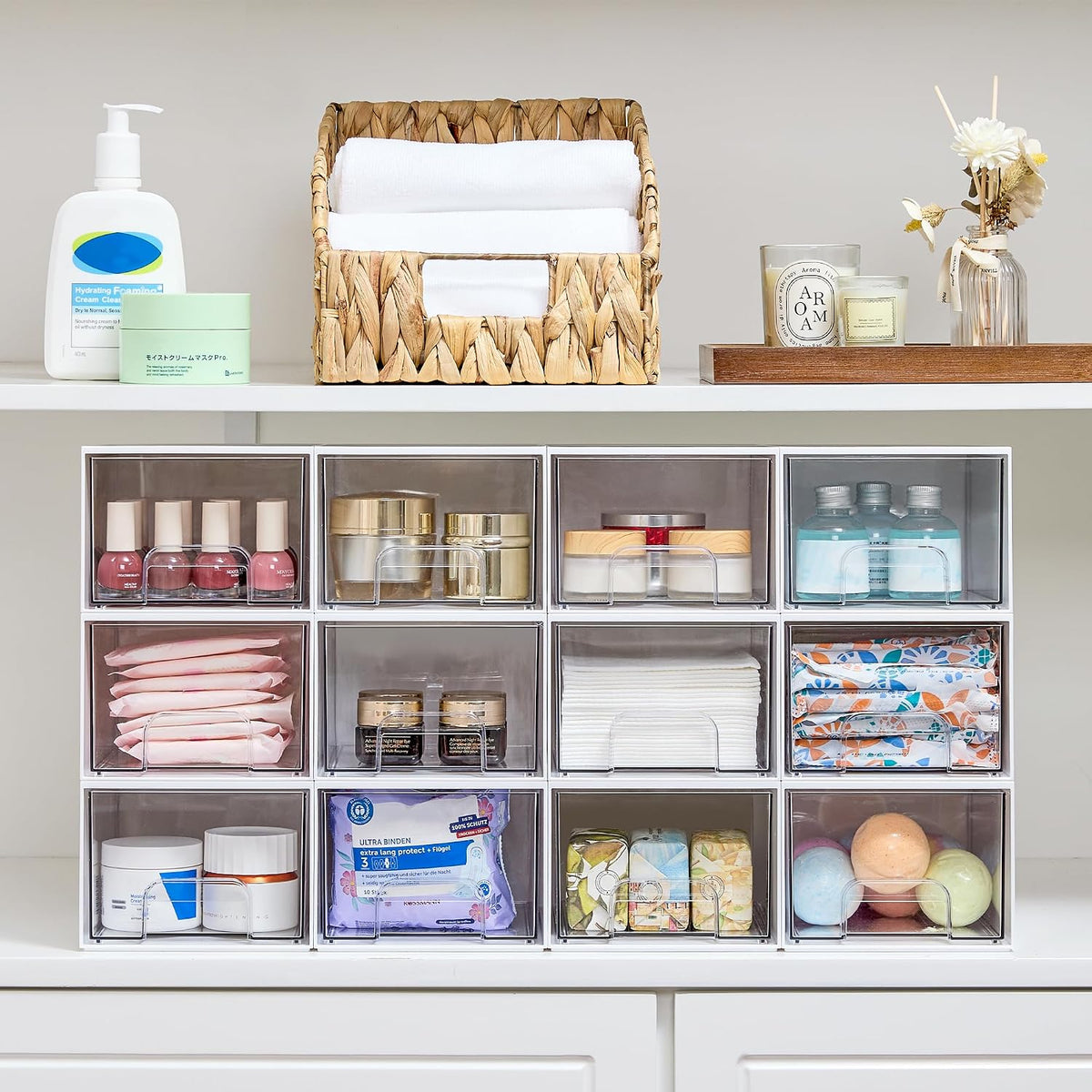 Small Clear Stackable Storage Drawers, Fits Narrow Spaces